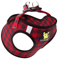 EcoBark Red Plaid Step In Dog Harness - Rapid Fastener Reflective Soft Mesh Dog Vest Halter for XXXS to Small Dogs and Puppies - BIG FRENCHIES
