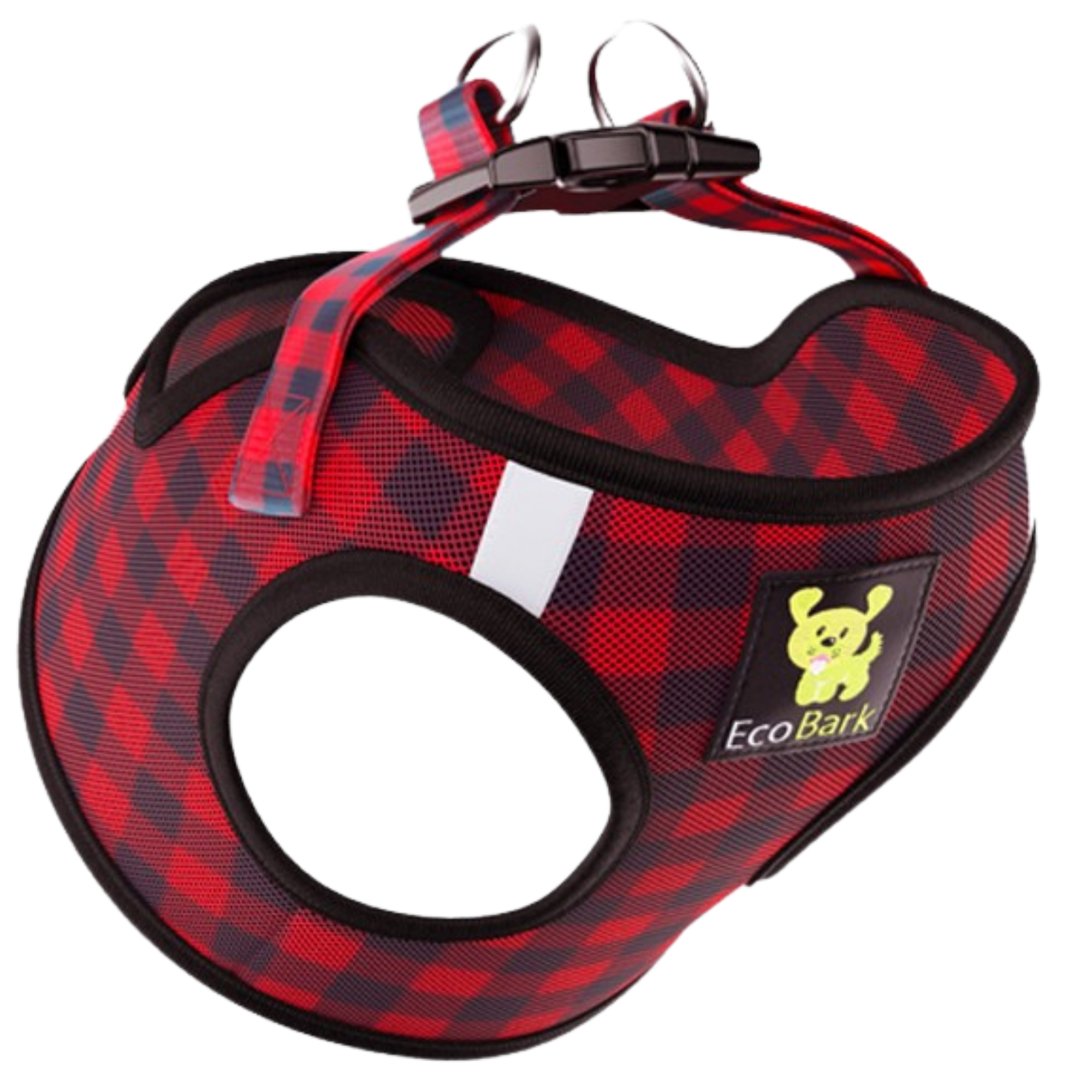 EcoBark Red Plaid Step In Dog Harness - Rapid Fastener Reflective Soft Mesh Dog Vest Halter for XXXS to Small Dogs and Puppies - BIG FRENCHIES