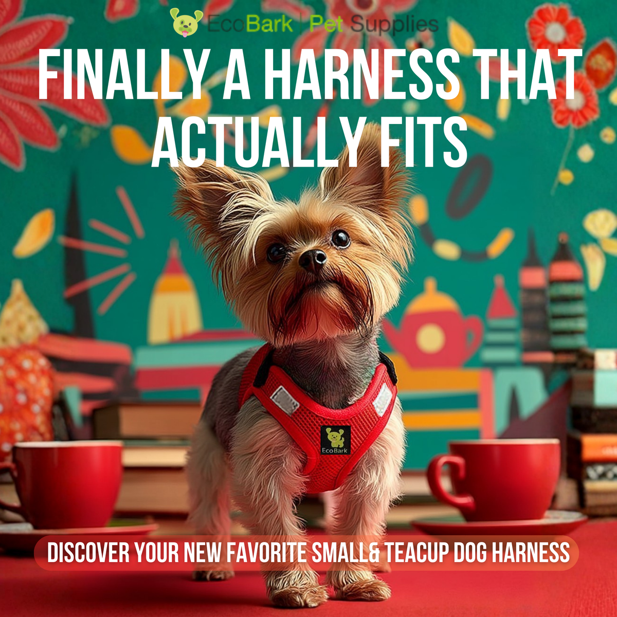 EcoBark Cherry Red Step In Dog Harness - Reflective Soft Mesh Harness for Teacup, Small Dogs and Puppies - BIG FRENCHIES