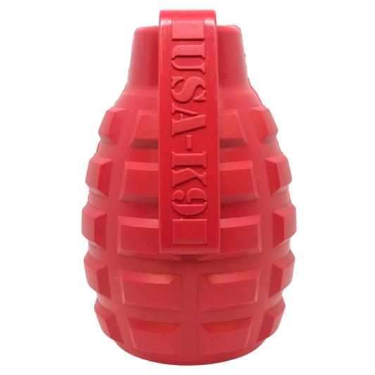 USA-K9 Grenade Rubber Dog Chew Toy | K9 Handler Reward Toy | Red & Blue | USA Made - BIG FRENCHIES