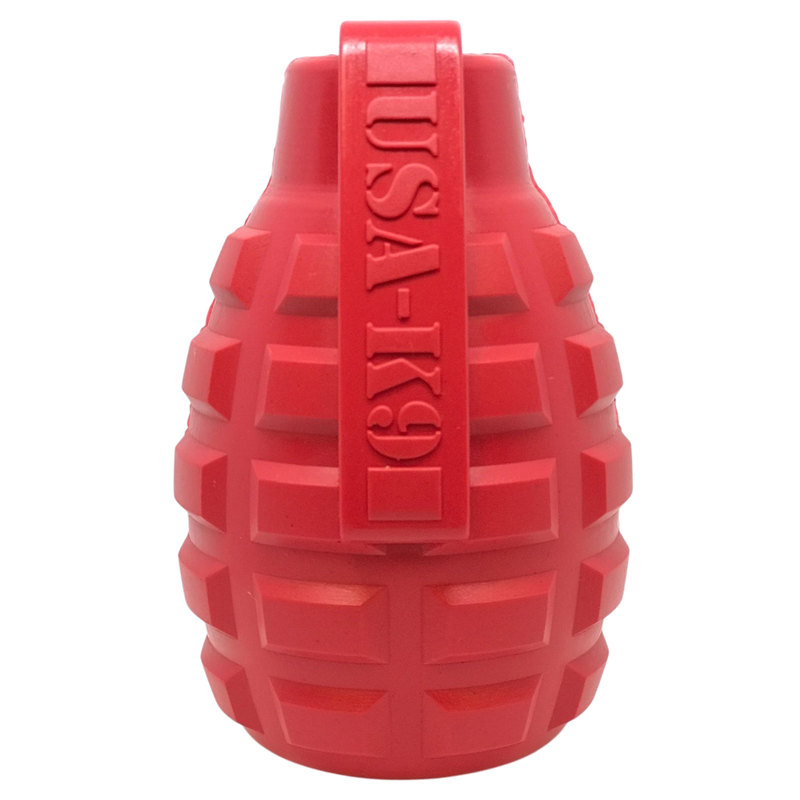 USA-K9 Grenade Rubber Dog Chew Toy | K9 Handler Reward Toy | Red & Blue | USA Made - BIG FRENCHIES