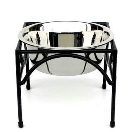 PetsStop Regal Raised Dog Feeder, Medium – 7-Inch Wrought Iron Stand with a Single 2-Quart Stainless Bowl