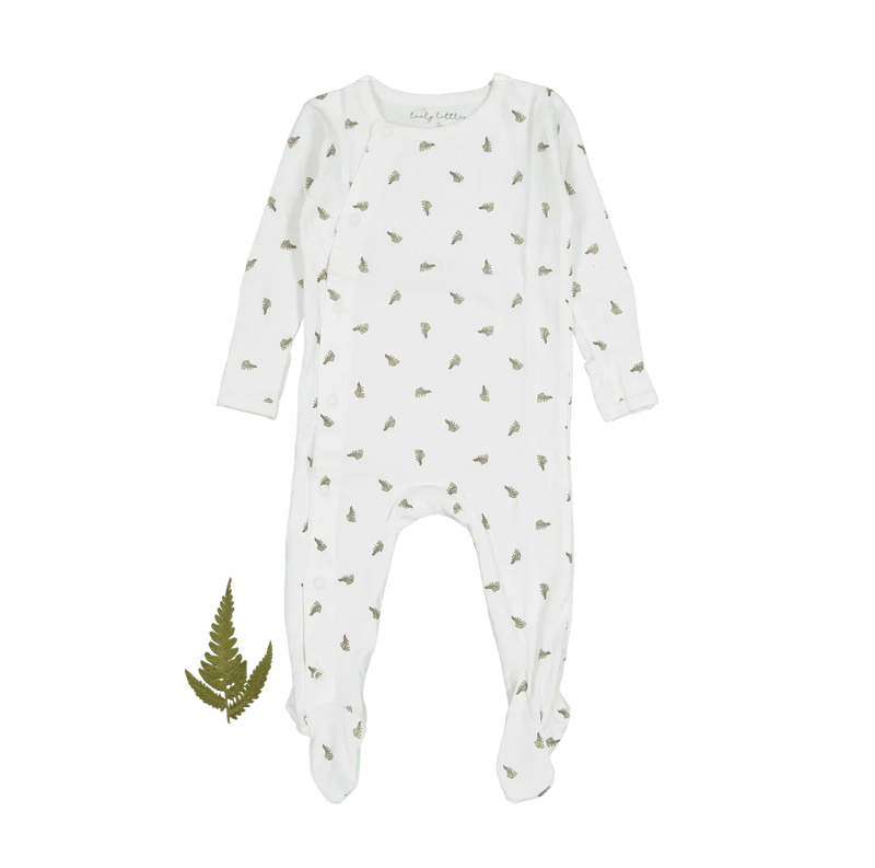 The Printed Snap Romper - White Leaf - BIG FRENCHIES