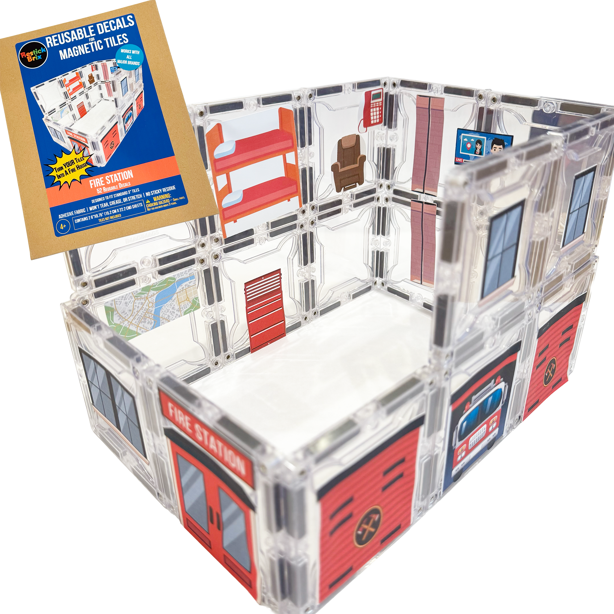 Fire Station: Reusable Decals for Magnetic Tiles