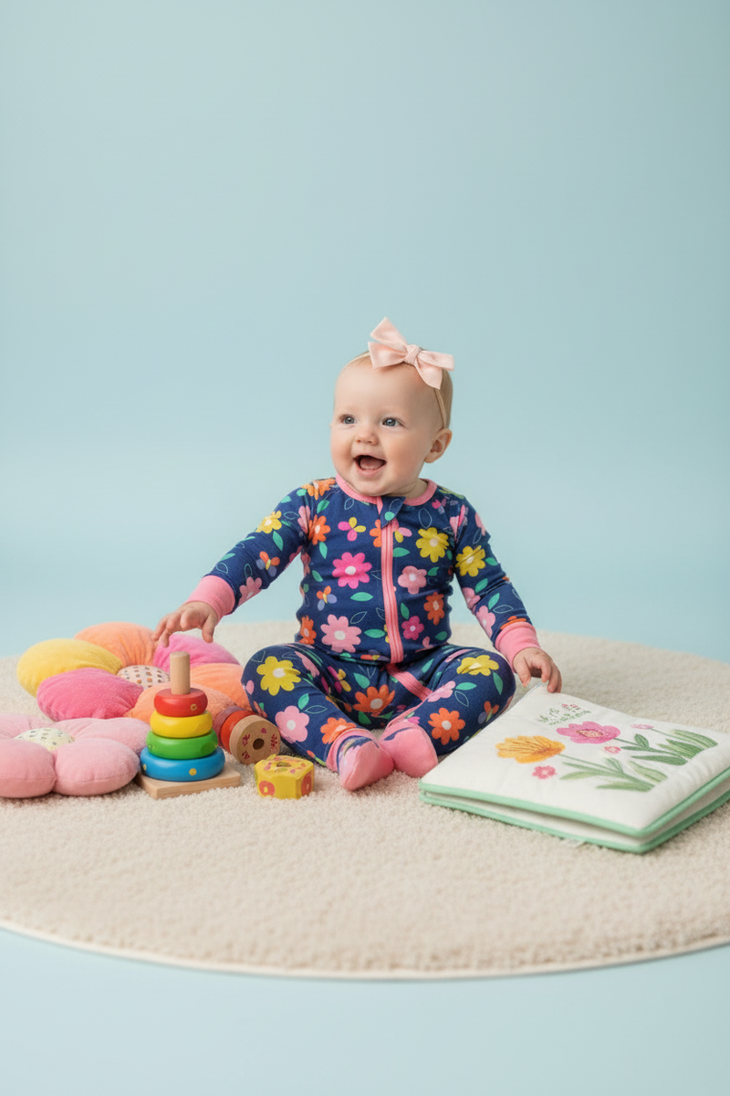 Retro Flower Bamboo Zippie - BIG FRENCHIES