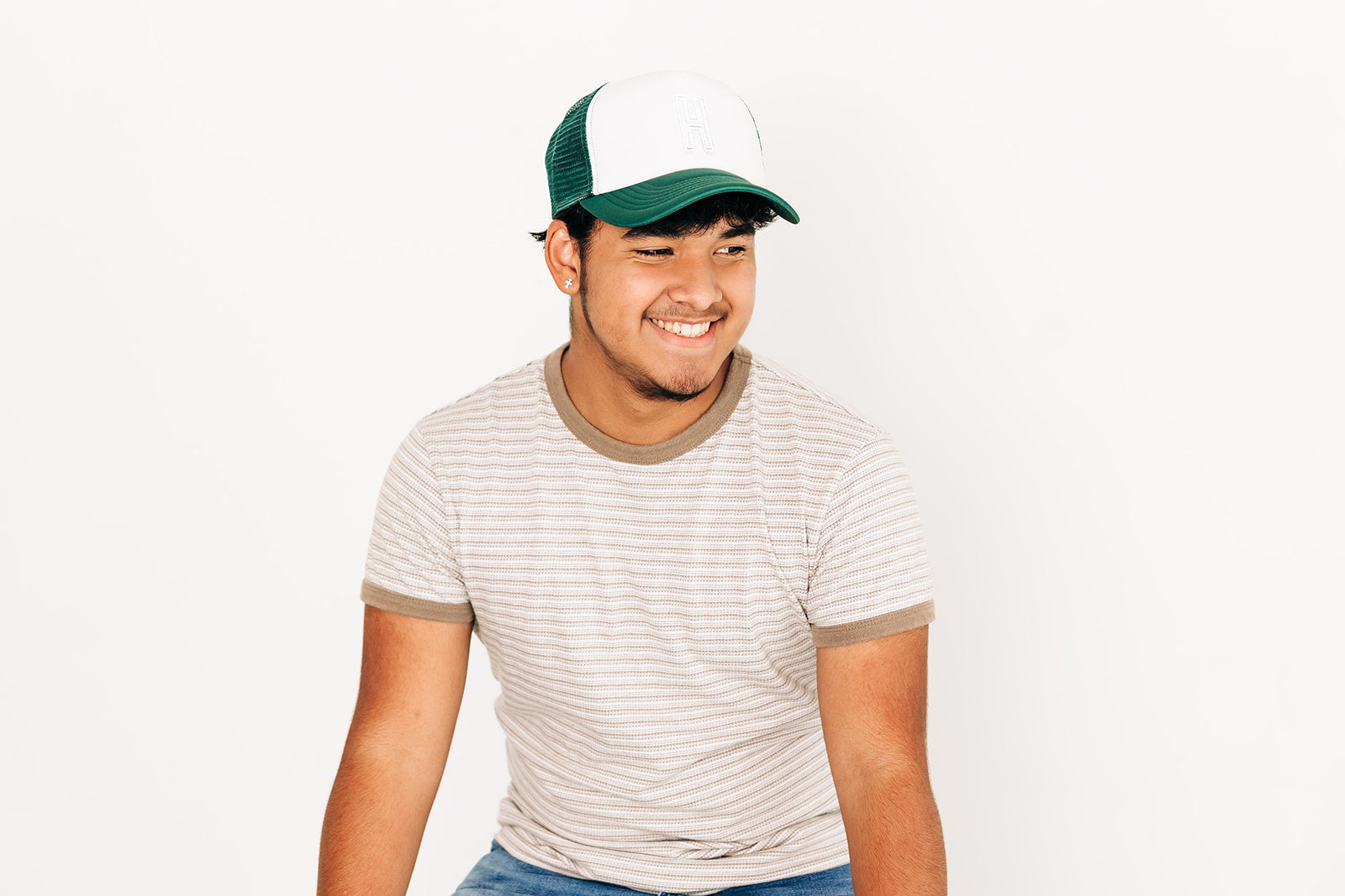 Dark Green & White Letter Trucker Hat - BIG FRENCHIES
