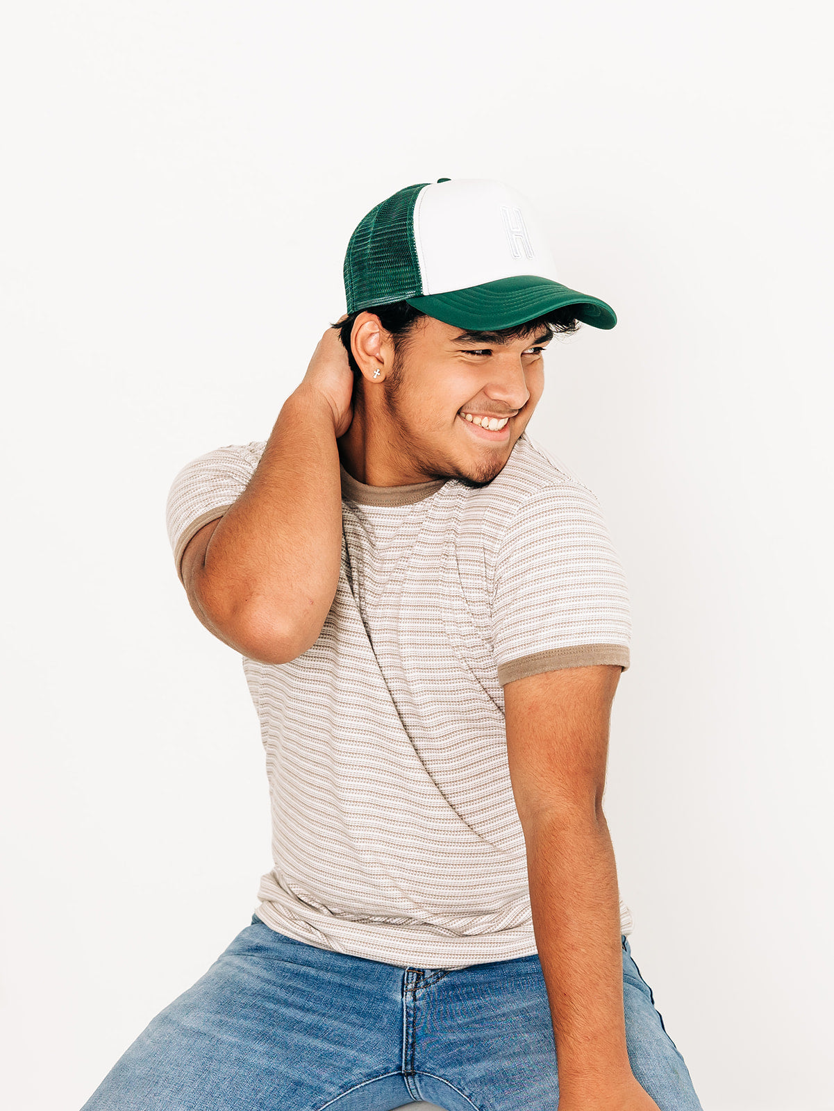 Dark Green & White Letter Trucker Hat - BIG FRENCHIES