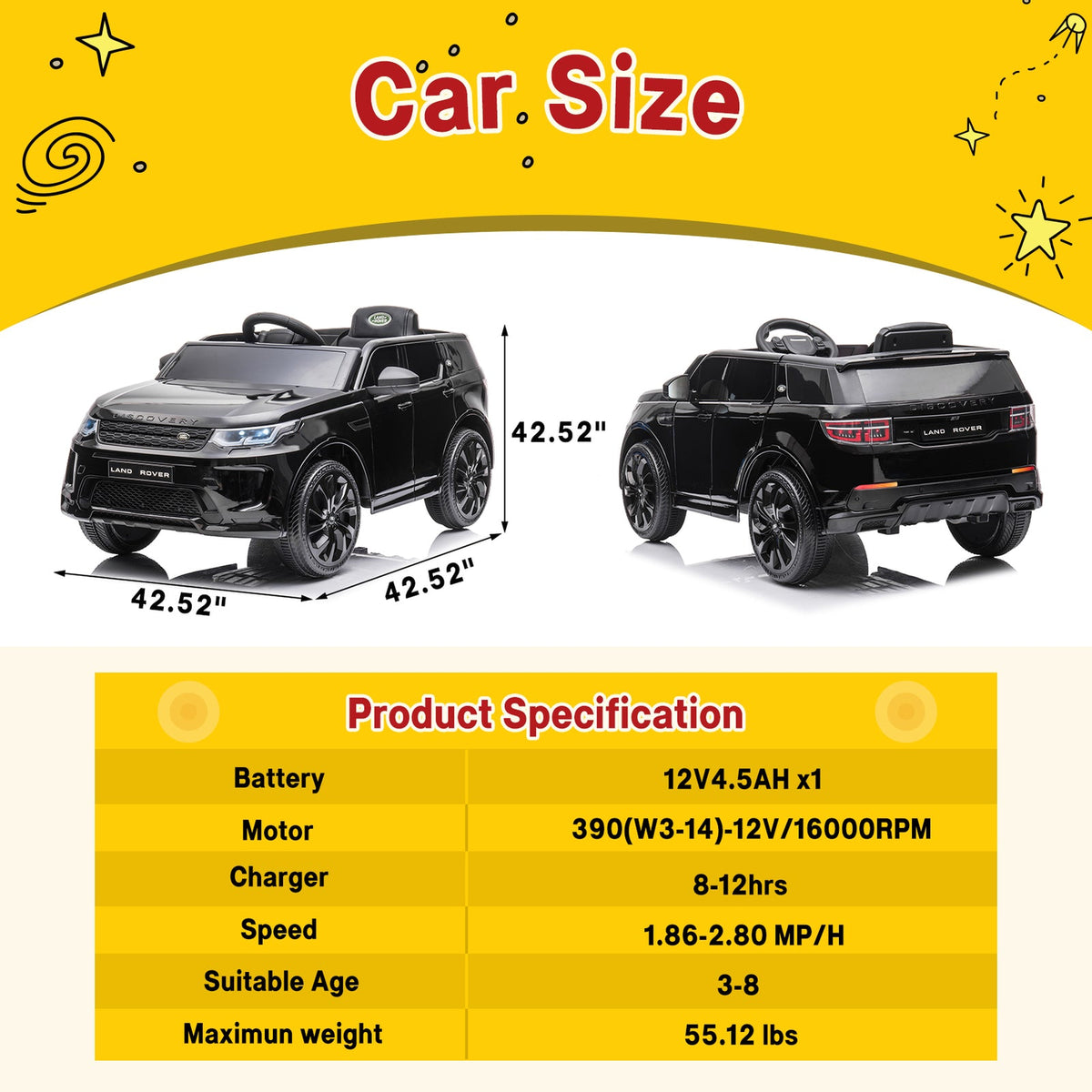 12V Electric Ride-On Car for Kids with Remote Control, Battery Powered Toy Vehicle