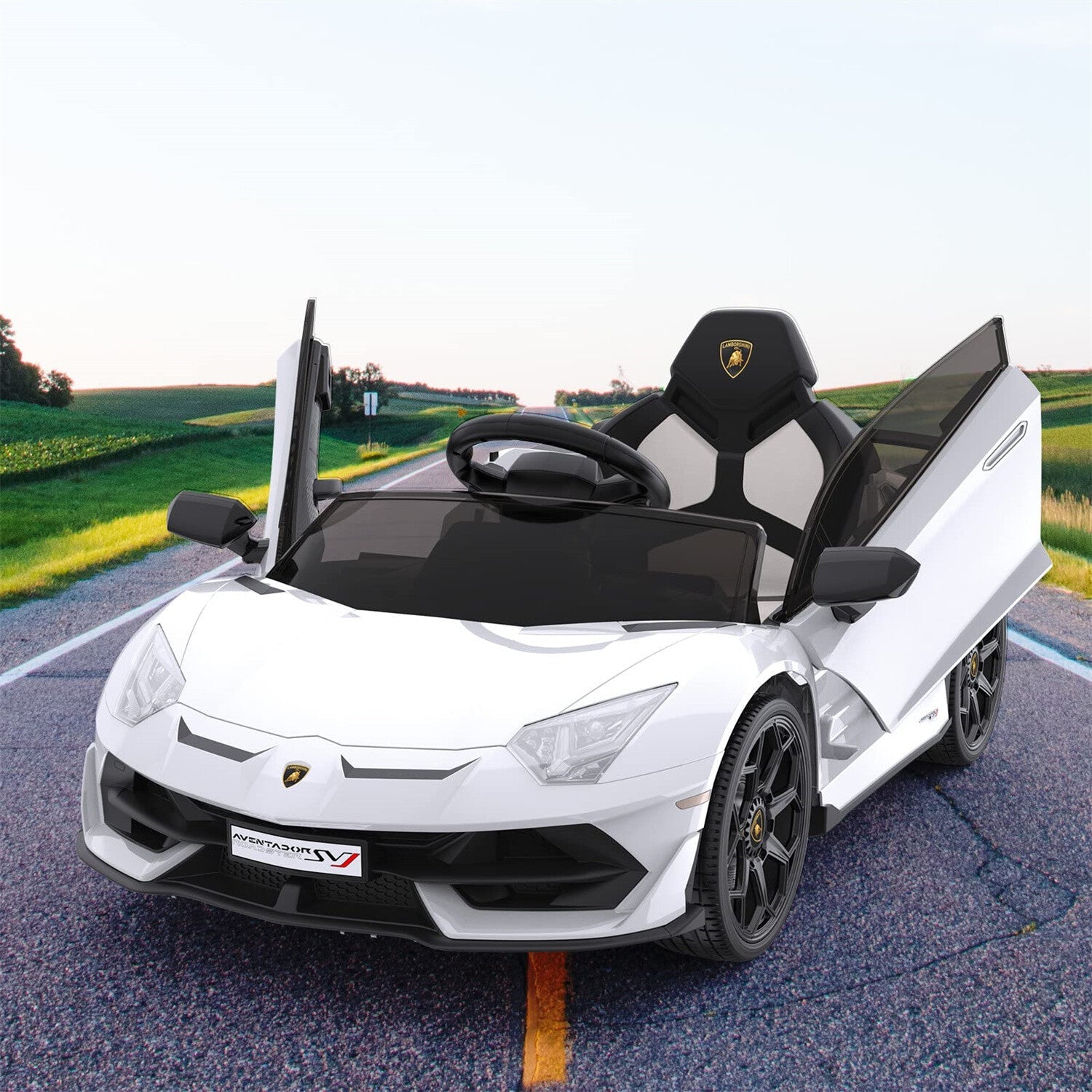 12V Battery-Powered Ride-On Toy for Kids with LED Headlights and Hydraulic Doors
