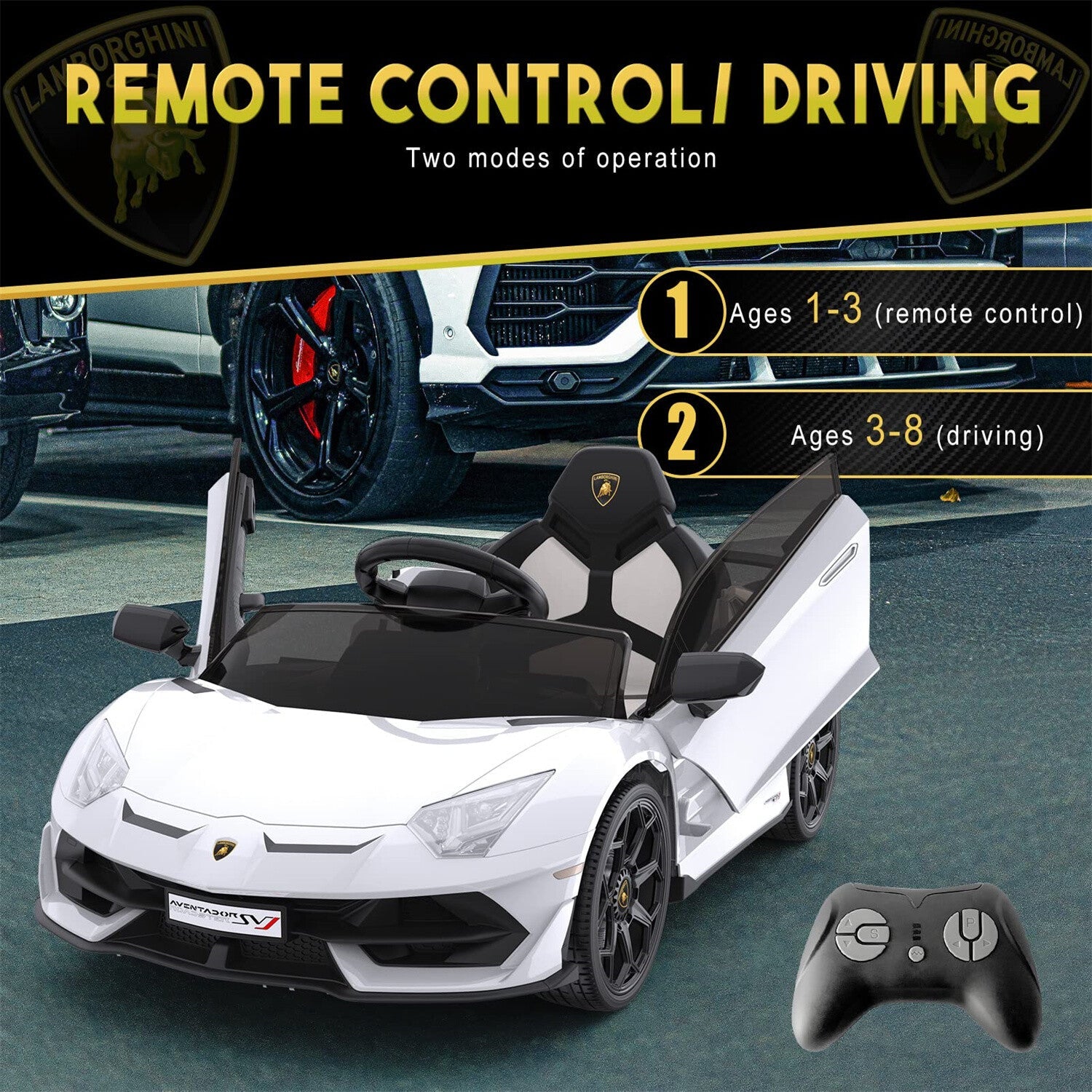 12V Battery-Powered Ride-On Toy for Kids with LED Headlights and Hydraulic Doors
