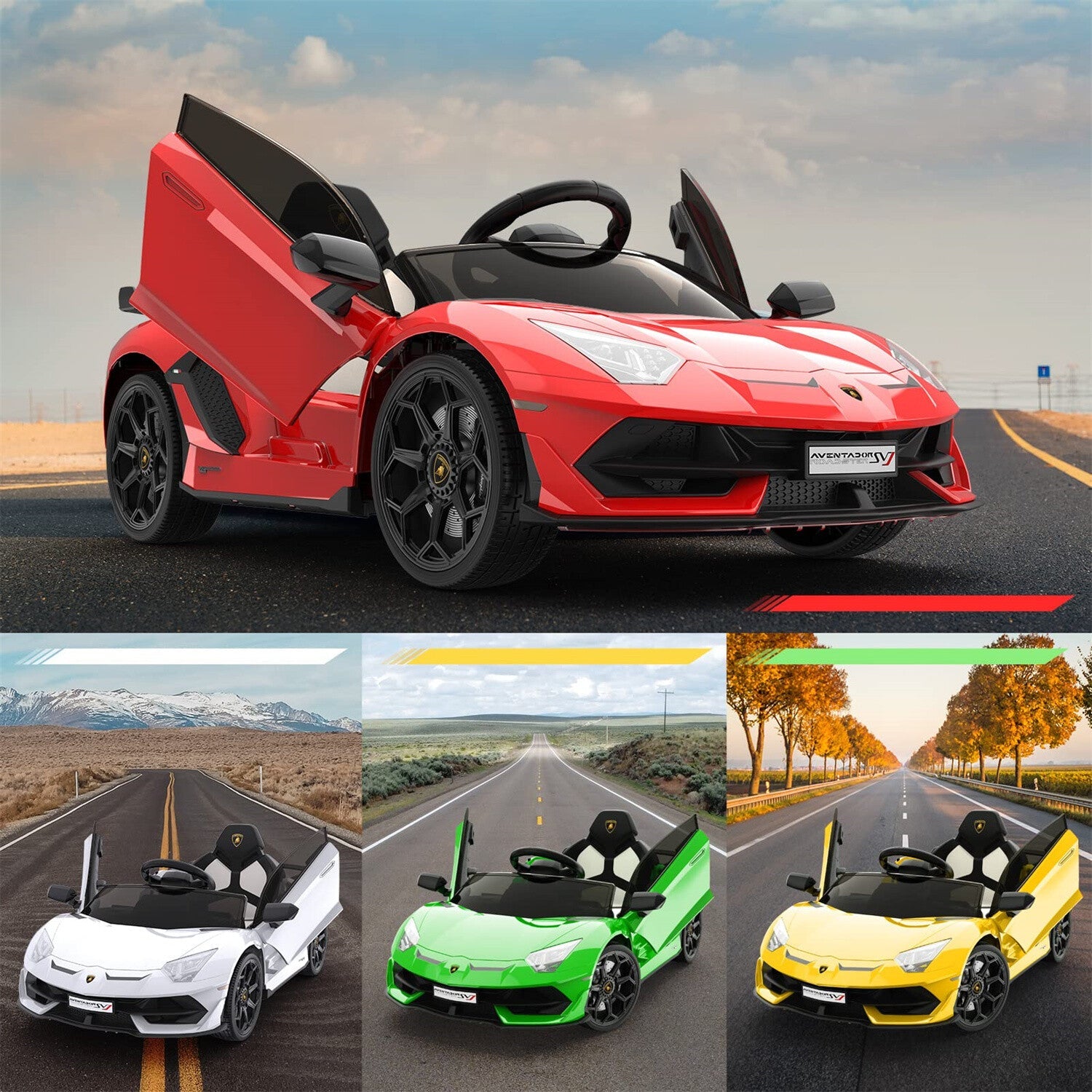 12V Battery-Powered Ride-On Toy for Kids with LED Headlights and Hydraulic Doors
