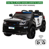 12V Electric Battery-Powered Police SUV Ride-On Toy with Remote Control, Black