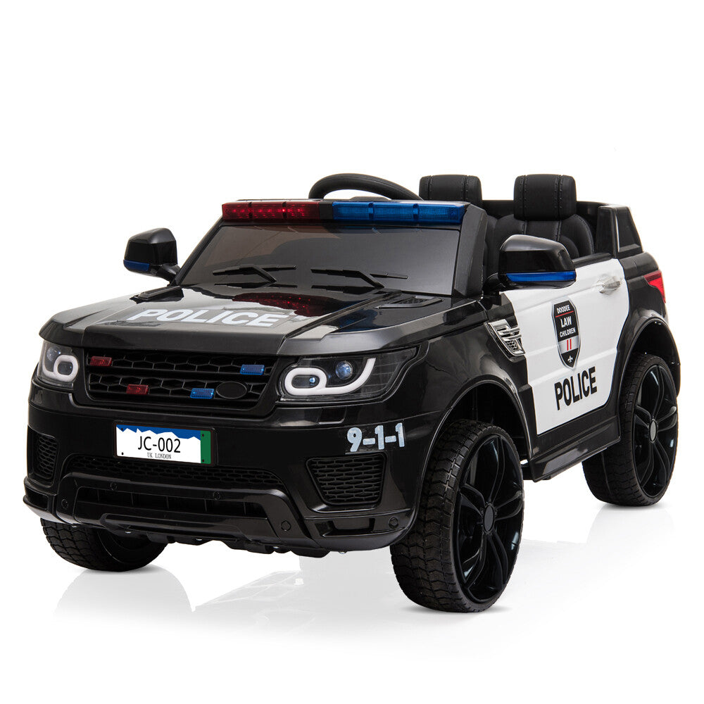 12V Electric Battery-Powered Police SUV Ride-On Toy with Remote Control, Black