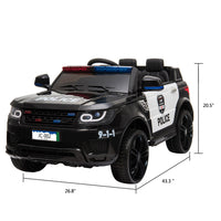 12V Electric Battery-Powered Police SUV Ride-On Toy with Remote Control, Black