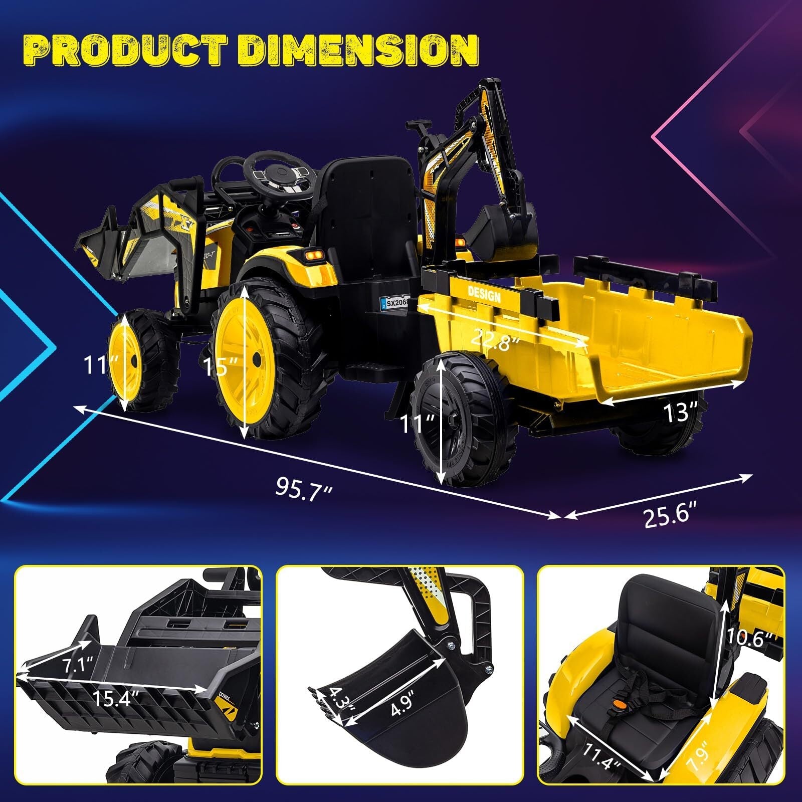 24V Electric Ride-On Tractor with Excavator, Trailer, and Digger Attachments - BIG FRENCHIES