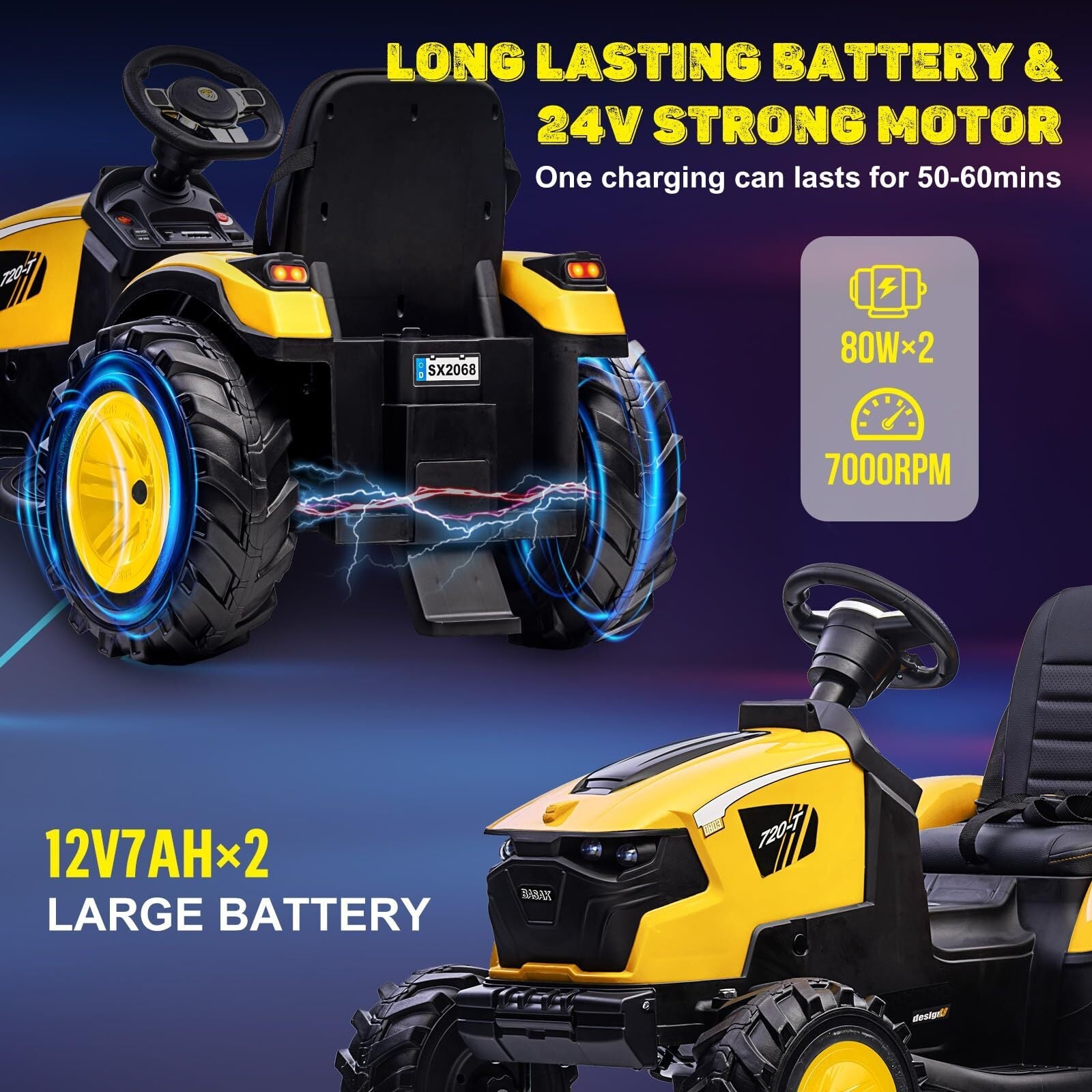 24V Electric Ride-On Tractor with Excavator, Trailer, and Digger Attachments - BIG FRENCHIES