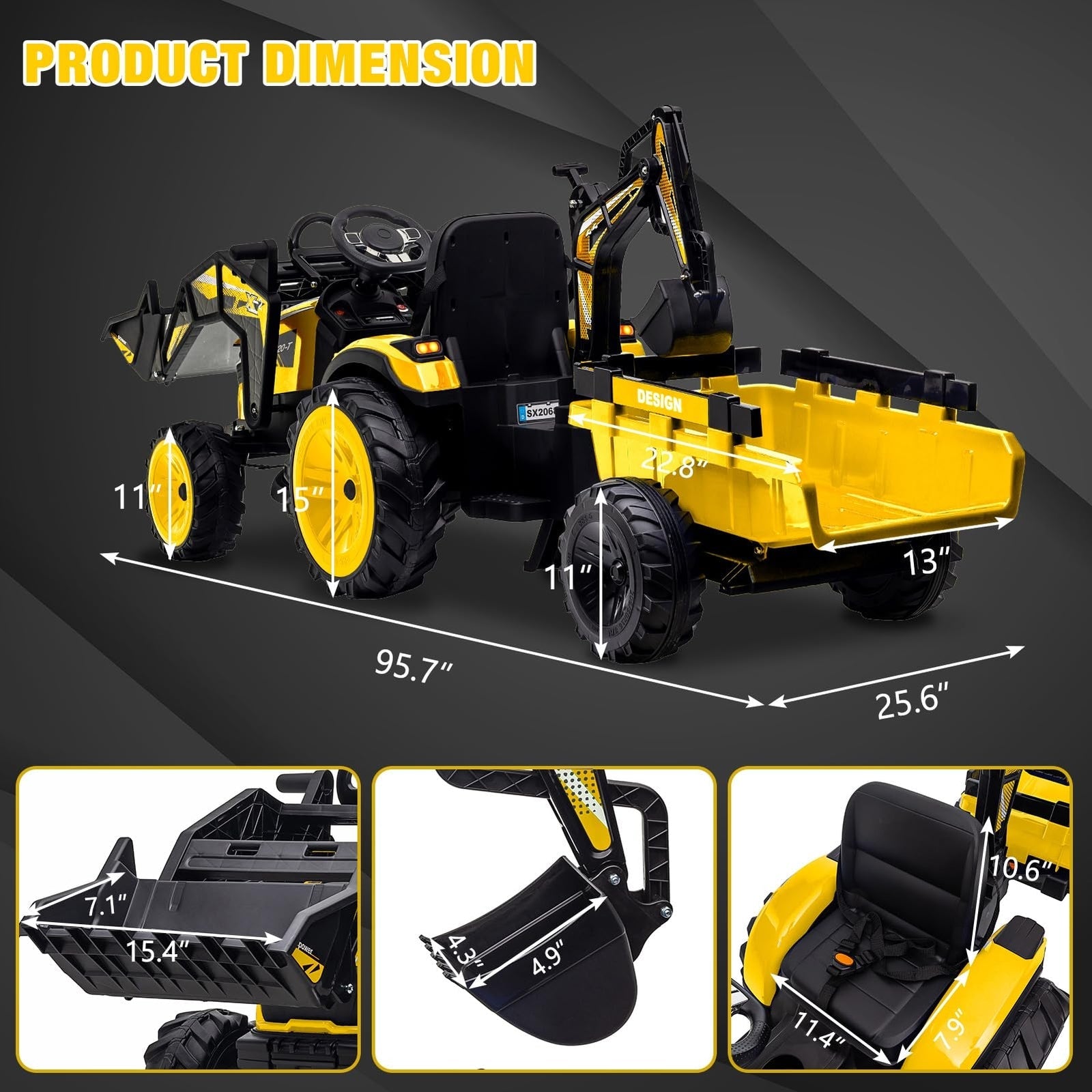 24V Electric Ride-On Tractor with Excavator, Trailer, and Digger Attachments - BIG FRENCHIES