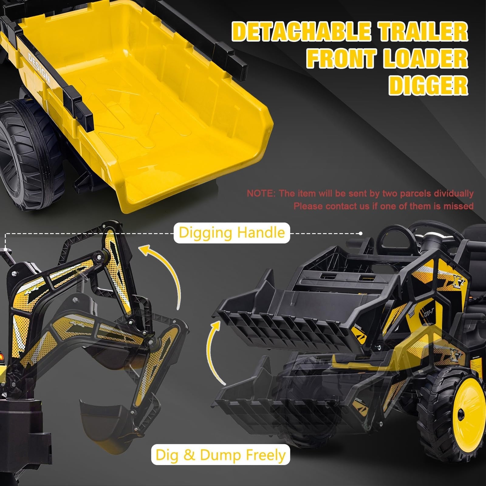 24V Electric Ride-On Tractor with Excavator, Trailer, and Digger Attachments - BIG FRENCHIES