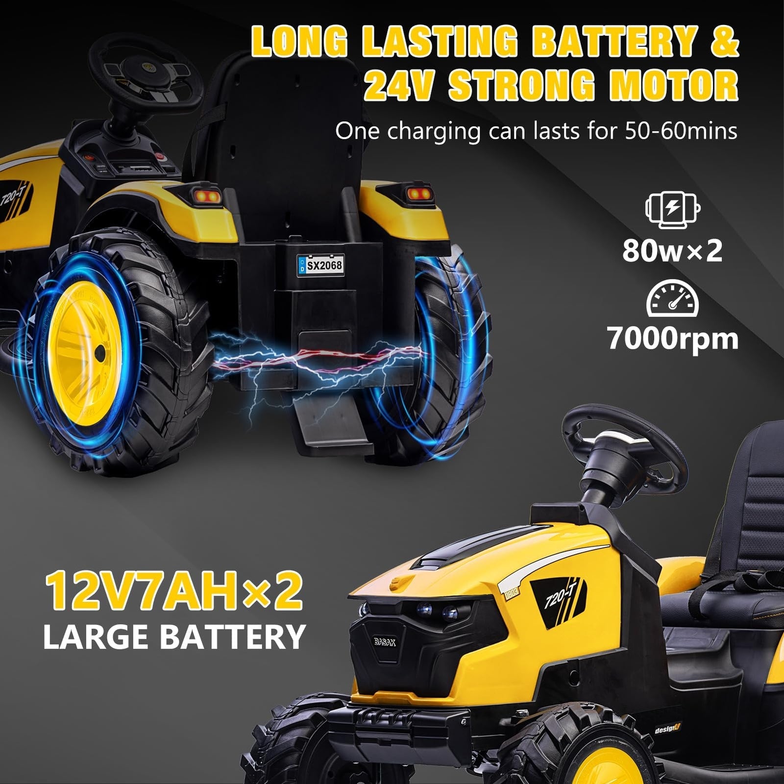 24V Electric Ride-On Tractor with Excavator, Trailer, and Digger Attachments - BIG FRENCHIES