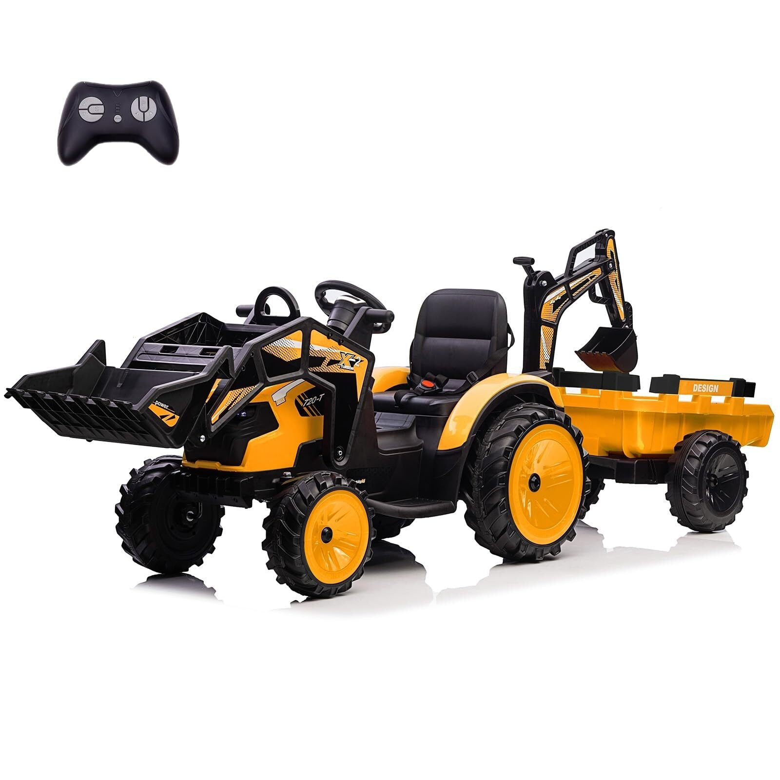 24V Electric Ride-On Tractor with Excavator, Trailer, and Digger Attachments - BIG FRENCHIES