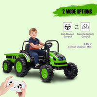 12V Battery-Powered Ride-On Tractor Car with Power Wheels and Parental Remote Control for Kids