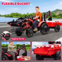 24V Electric Ride-On Tractor for Kids with Trailer, Excavator, and Bulldozer Attachments