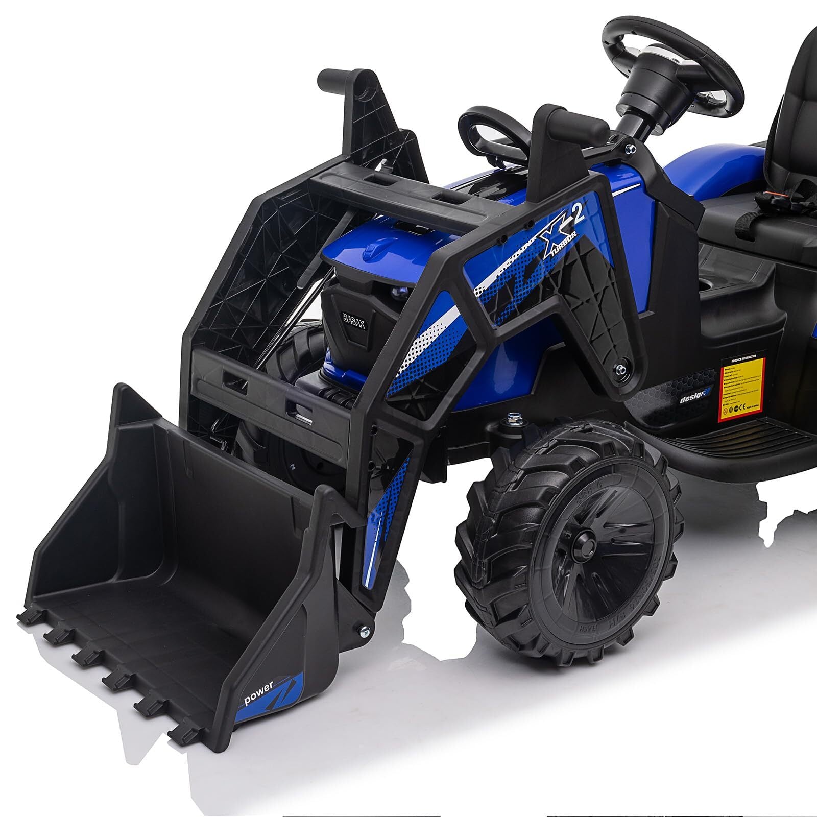 24V Electric Ride-On Tractor for Kids with Trailer, Excavator, and Bulldozer Attachments