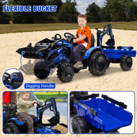 24V Electric Ride-On Tractor for Kids with Trailer, Excavator, and Bulldozer Attachments