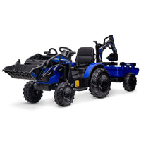 24V Electric Ride-On Tractor for Kids with Trailer, Excavator, and Bulldozer Attachments