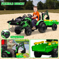 24V Electric Ride-On Tractor for Kids with Trailer, Excavator, and Bulldozer Attachments