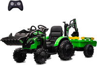 24V Electric Ride-On Tractor for Kids with Trailer, Excavator, and Bulldozer Attachments