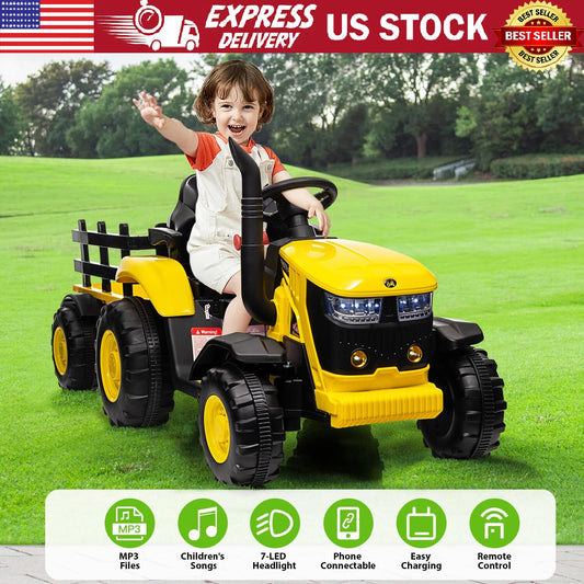 12V Electric Ride-On Tractor with Trailer for Kids, Battery Powered Vehicle - BIG FRENCHIES