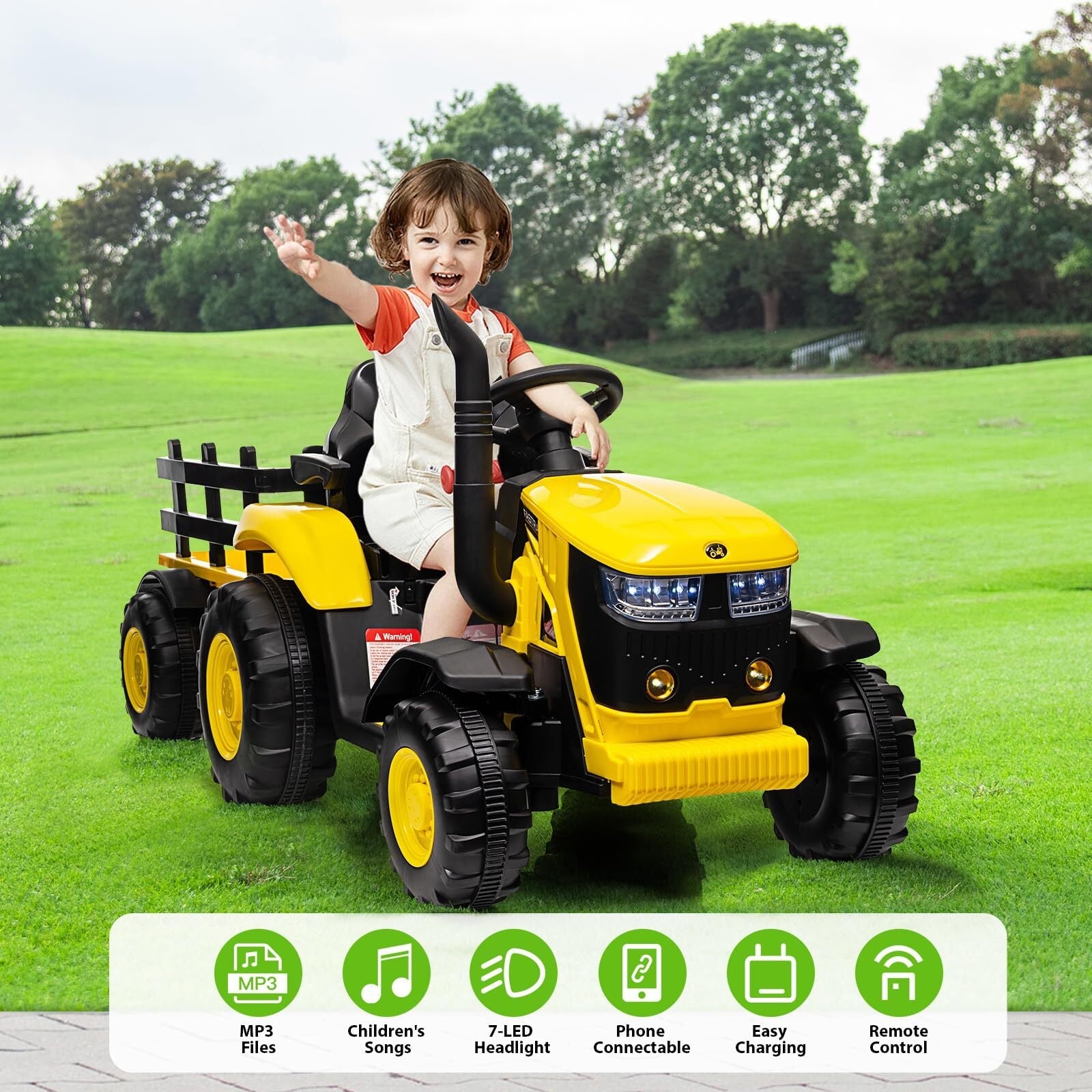 12V Electric Ride-On Tractor with Trailer for Kids, Battery Powered Vehicle - BIG FRENCHIES