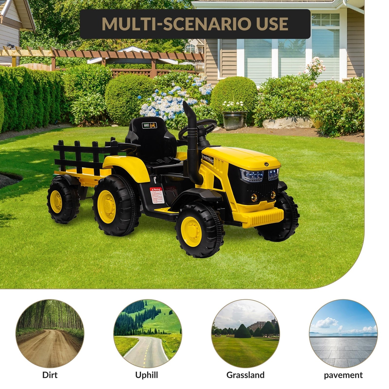 12V Electric Ride-On Tractor with Trailer for Kids, Battery Powered Vehicle - BIG FRENCHIES