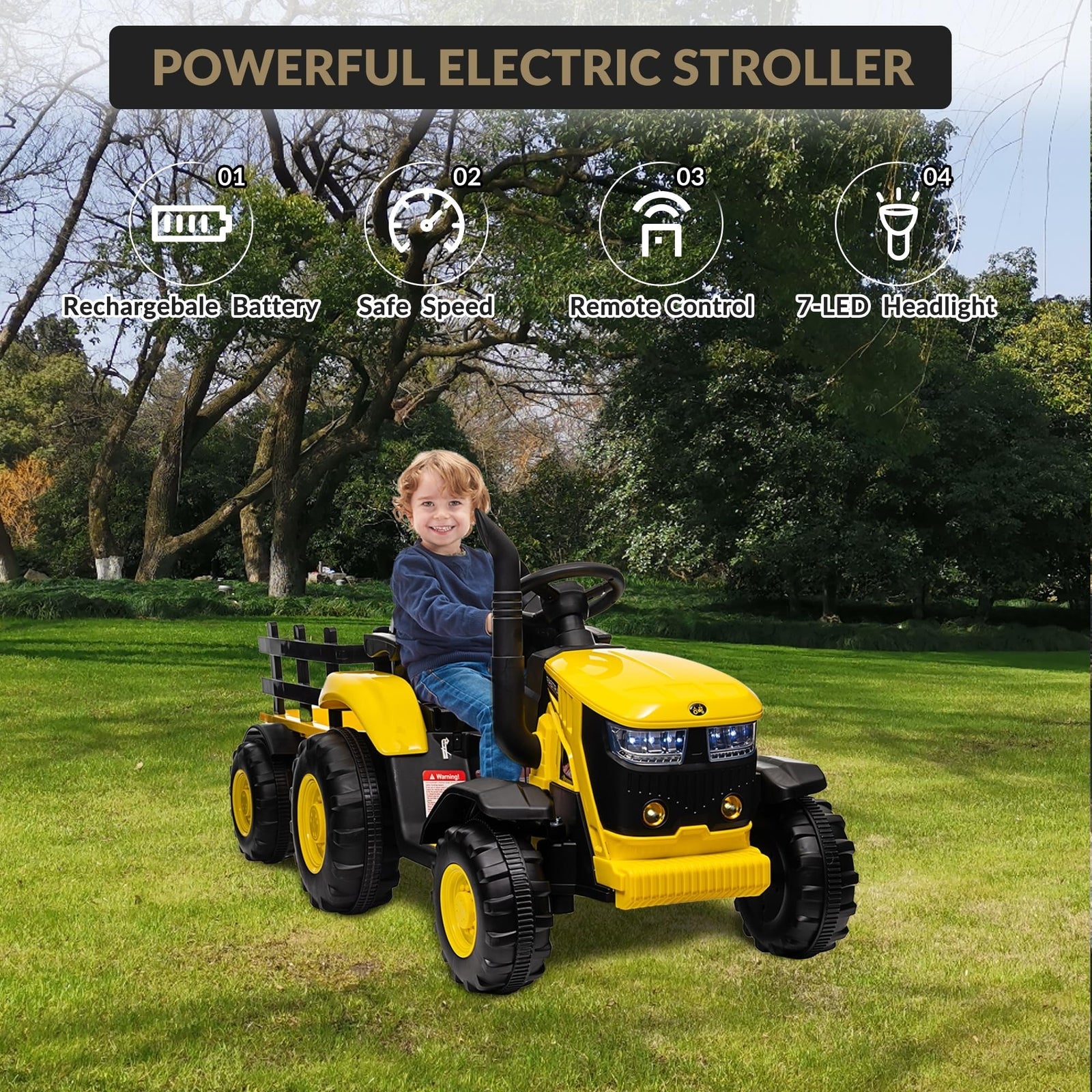 12V Electric Ride-On Tractor with Trailer for Kids, Battery Powered Vehicle - BIG FRENCHIES