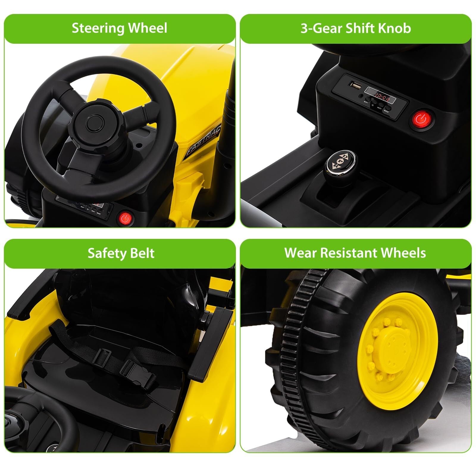 12V Electric Ride-On Tractor with Trailer for Kids, Battery Powered Vehicle - BIG FRENCHIES