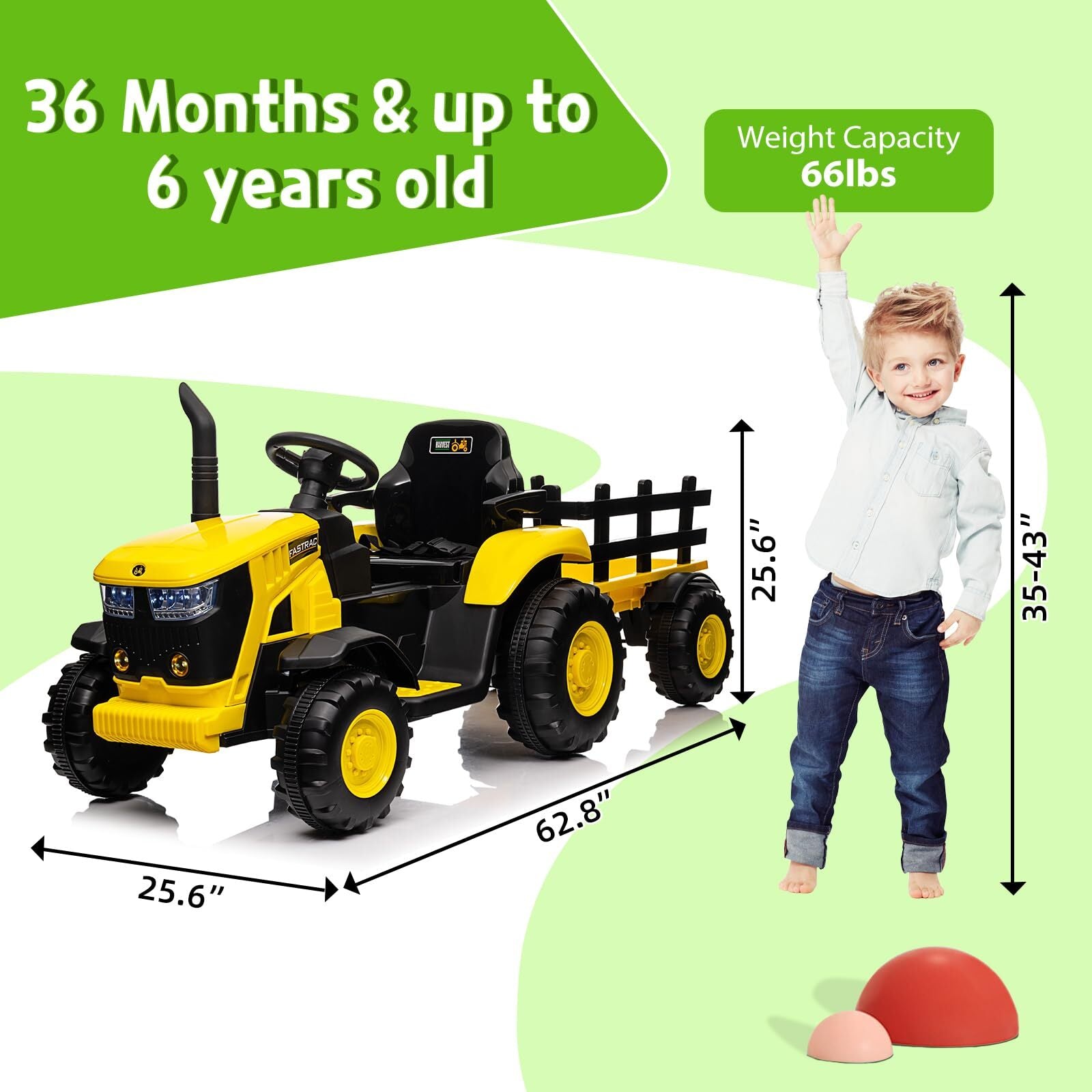 12V Electric Ride-On Tractor with Trailer for Kids, Battery Powered Vehicle - BIG FRENCHIES