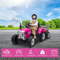 12V Battery-Powered Electric Ride-On Tractor Toy with Trailer and Remote Control