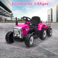 12V Battery-Powered Electric Ride-On Tractor Toy with Trailer and Remote Control