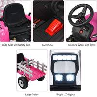 12V Battery-Powered Electric Ride-On Tractor Toy with Trailer and Remote Control