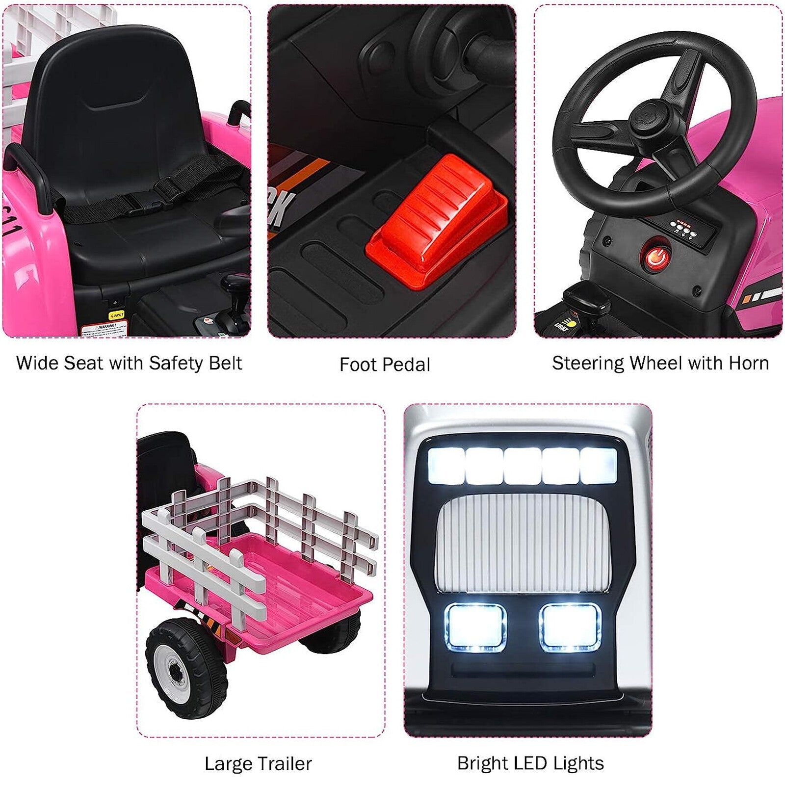 12V Battery-Powered Electric Ride-On Tractor Toy with Trailer and Remote Control