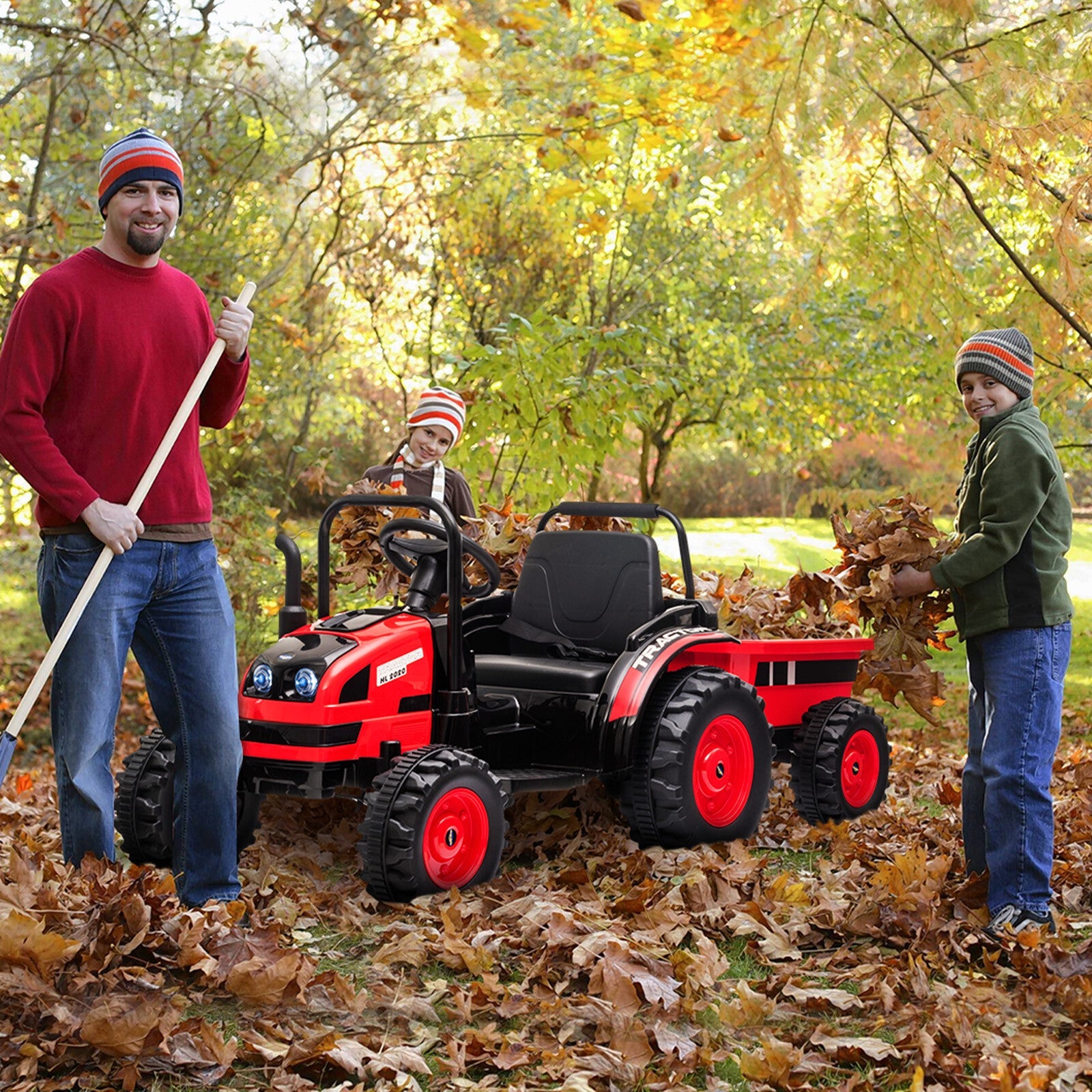 12V Battery-Powered Ride-On Tractor with Trailer and Remote Control Electric Car