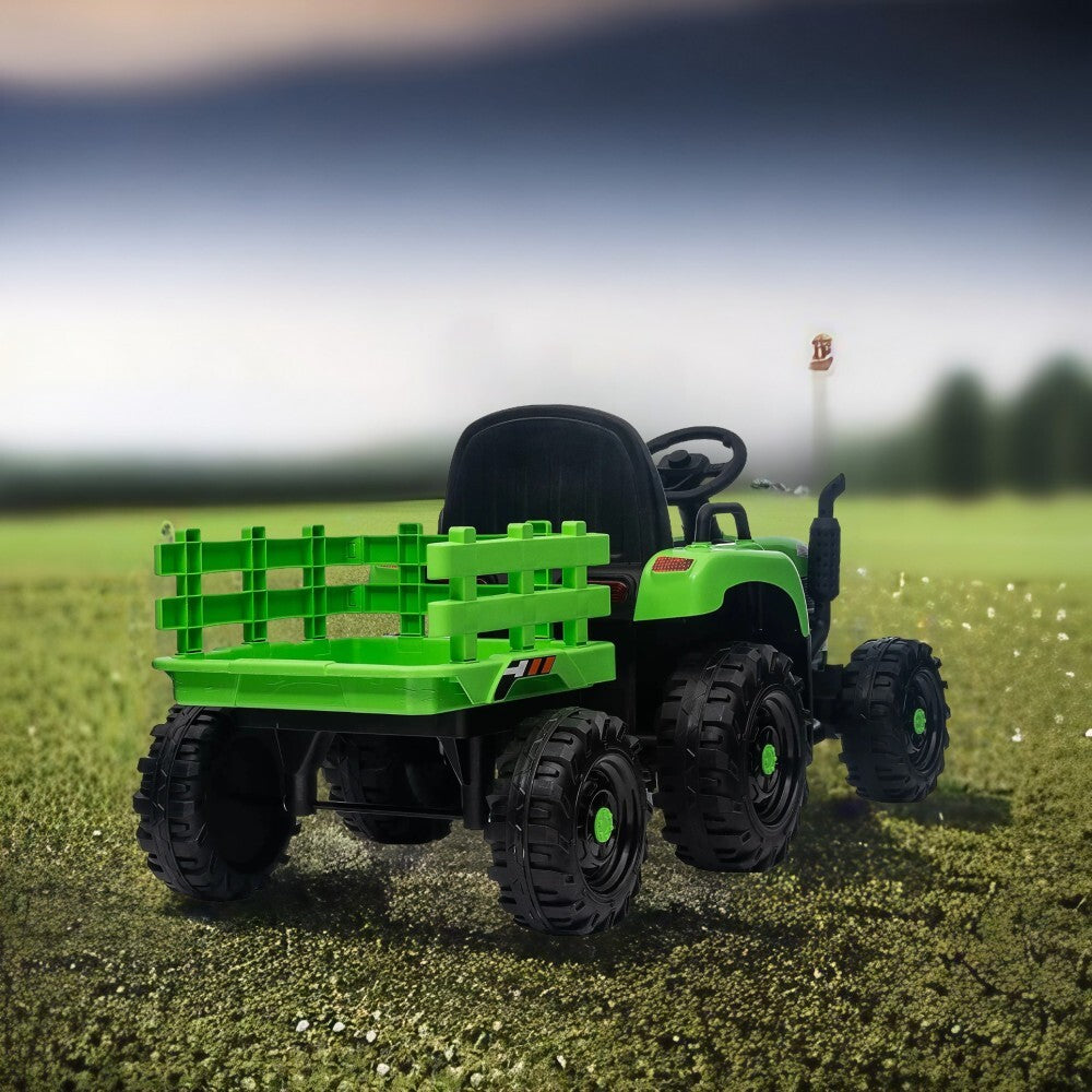12V Battery-Powered Ride-On Electric Tractor Toy with Trailer and Remote Control