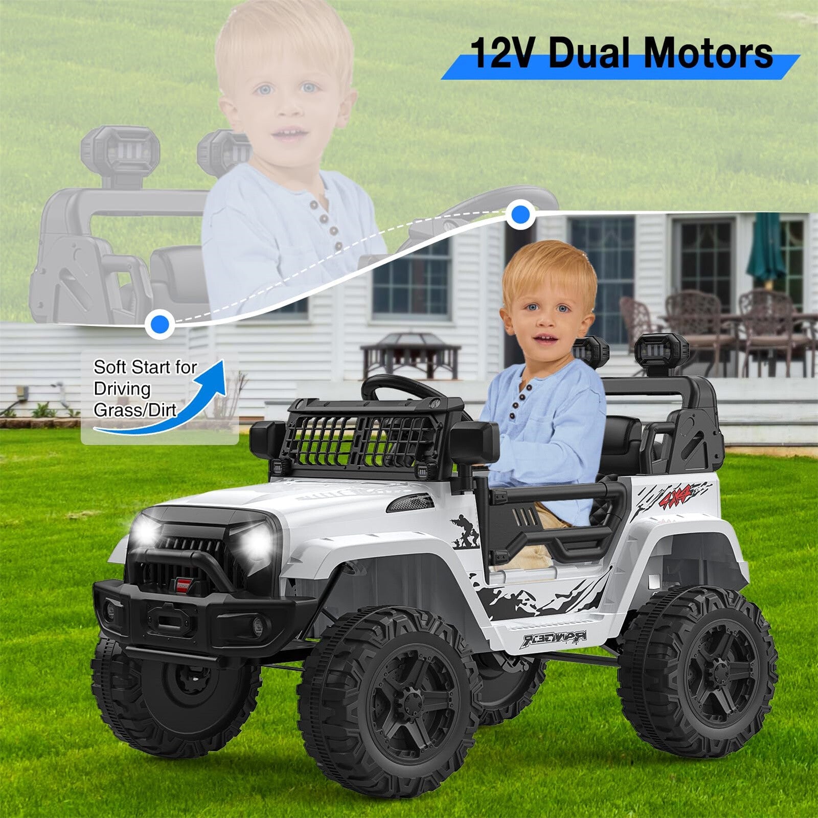 12V Kids Ride-On Truck with Parent Remote Control, LED Lights, AUX Port, and Dual Speakers