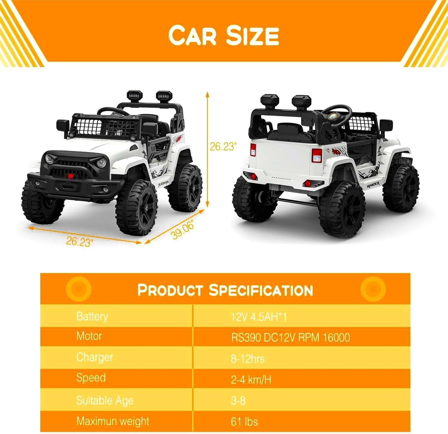 12V Electric Ride-On Truck Car for Kids with Remote Control and Music - BIG FRENCHIES