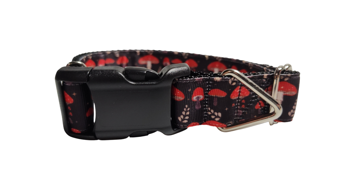 Red Mushrooms Nylon Dog Collar-Dog Collar / Leash-BIG FRENCHIES-Doot's Pet LLC Collars For A Cause