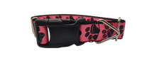 Black Glitter Paws On Pink Nylon Dog Collar