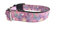Pink Galaxy Moon and Stars Nylon Dog Collar