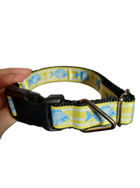 Fish On Yellow Stripes Nylon Dog Collar