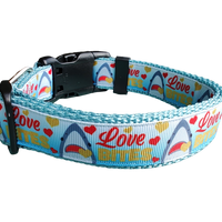 Love Bite Sharks Lt Blue Nylon Dog Collar MD, LG, XL, Leash